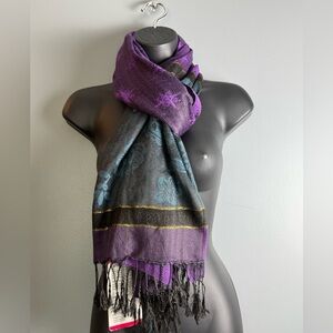 Tru-Fit Pashmina 100% Acrylic Scarf NWT 28"x82" Purple Blue Black & Gold